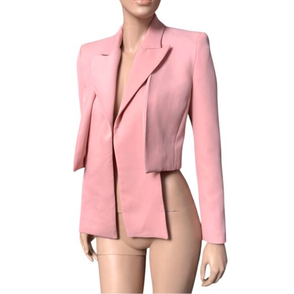 Cannella Pink Slim-Fit Cropped Jacket Peaked Lapels Padded Shoulders Size 40